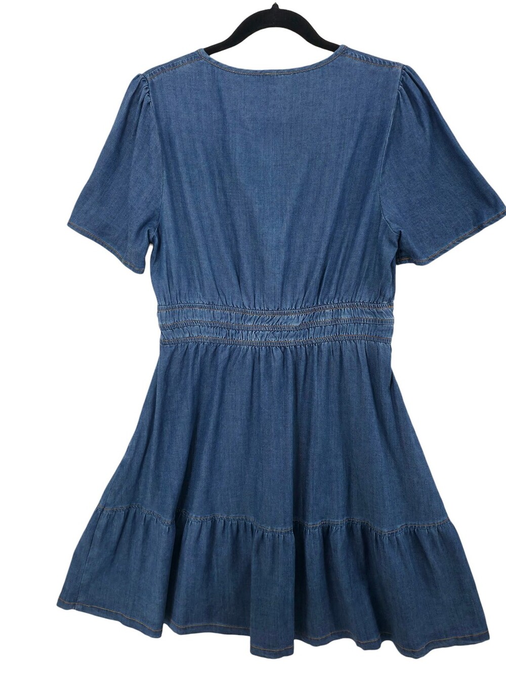 Simplee Blue Lyocell Blend Mini Dress M Tiered Pockets Boho Prairie - Picture 10 of 15